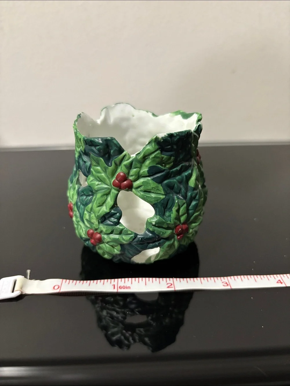 Holiday Holly Ceramic Votive Candle Holder - Green